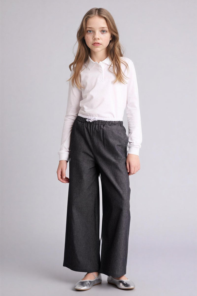 DeFacto Black Girl Wide Leg Denim Look Trousers Casual - Image 1